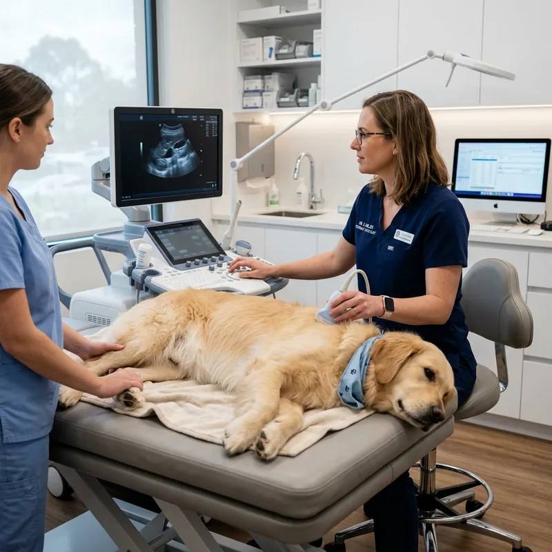Ecógrafo veterinario realizando diagnóstico por imagen en VETECO, Maspalomas Gran Canaria